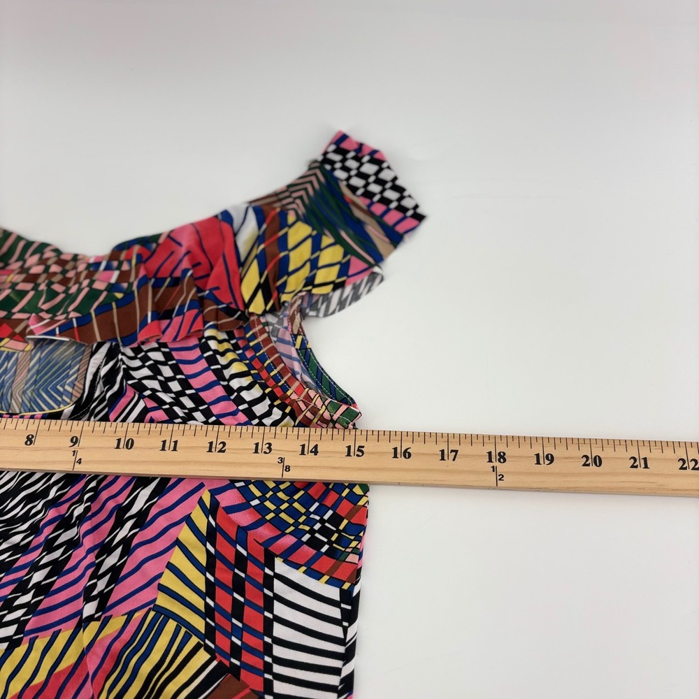 Baby Phat Women's XL Geometric Print‎ Sleeveless Ruffle Top Ruffle Keyhole Neck - Picture 3 of 6